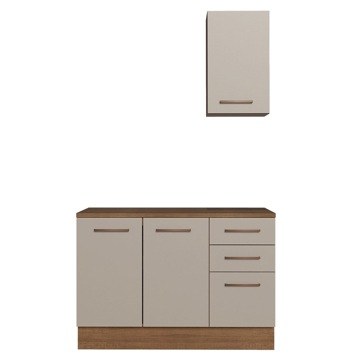 Mueble para Baño Agata Marrón y Crema 120x225cm Individual sin Lavamanos con Tres Cajones y Tres Puertas