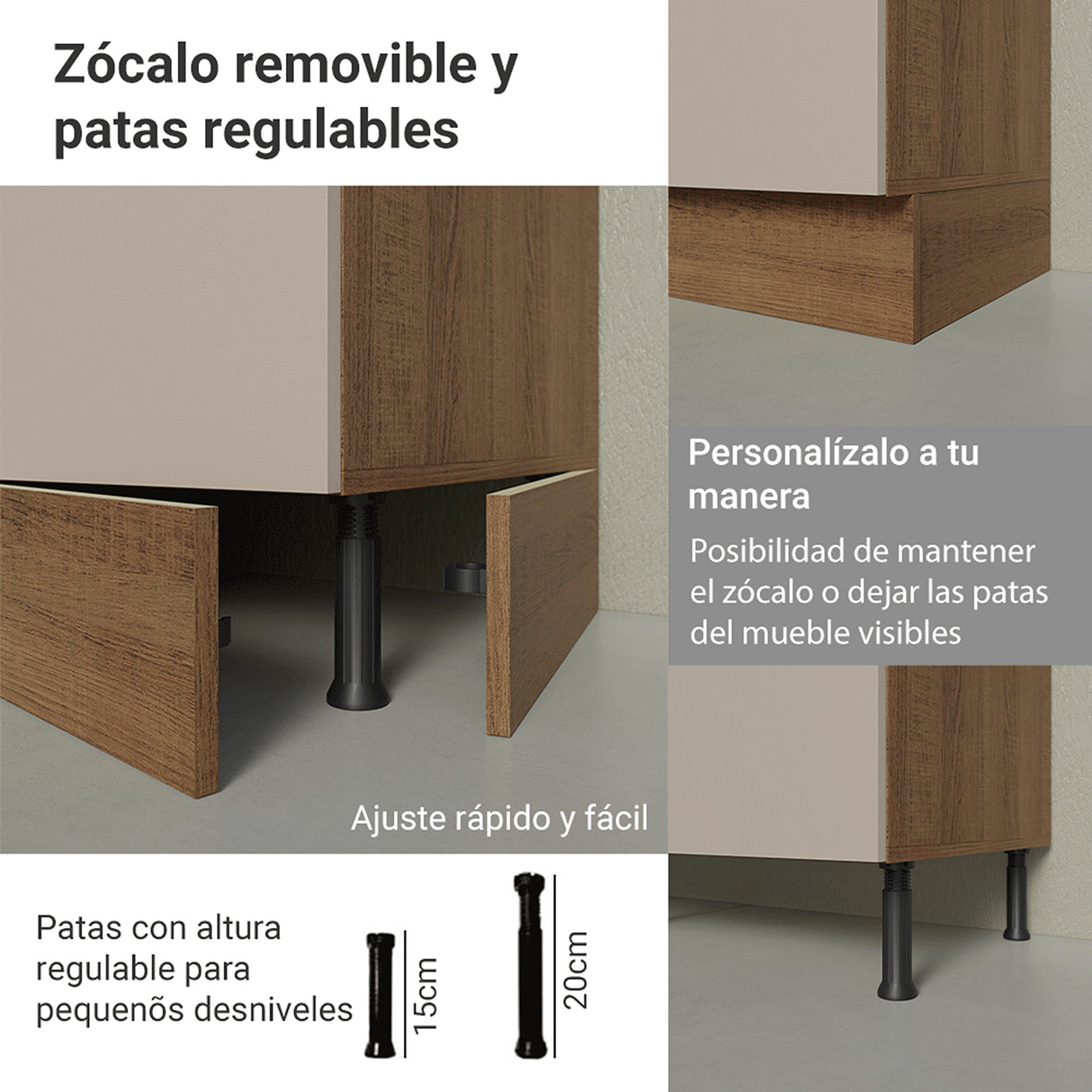 Mueble para Baño Agata Marrón y Crema 120x225cm Individual sin Lavamanos con Tres Cajones y Tres Puertas