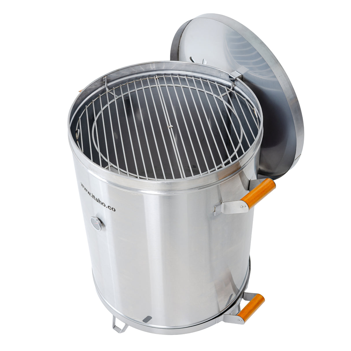 Barril Asador Plateado 60x88cm de 80 Libras con Termómetro y Control de Ventilación