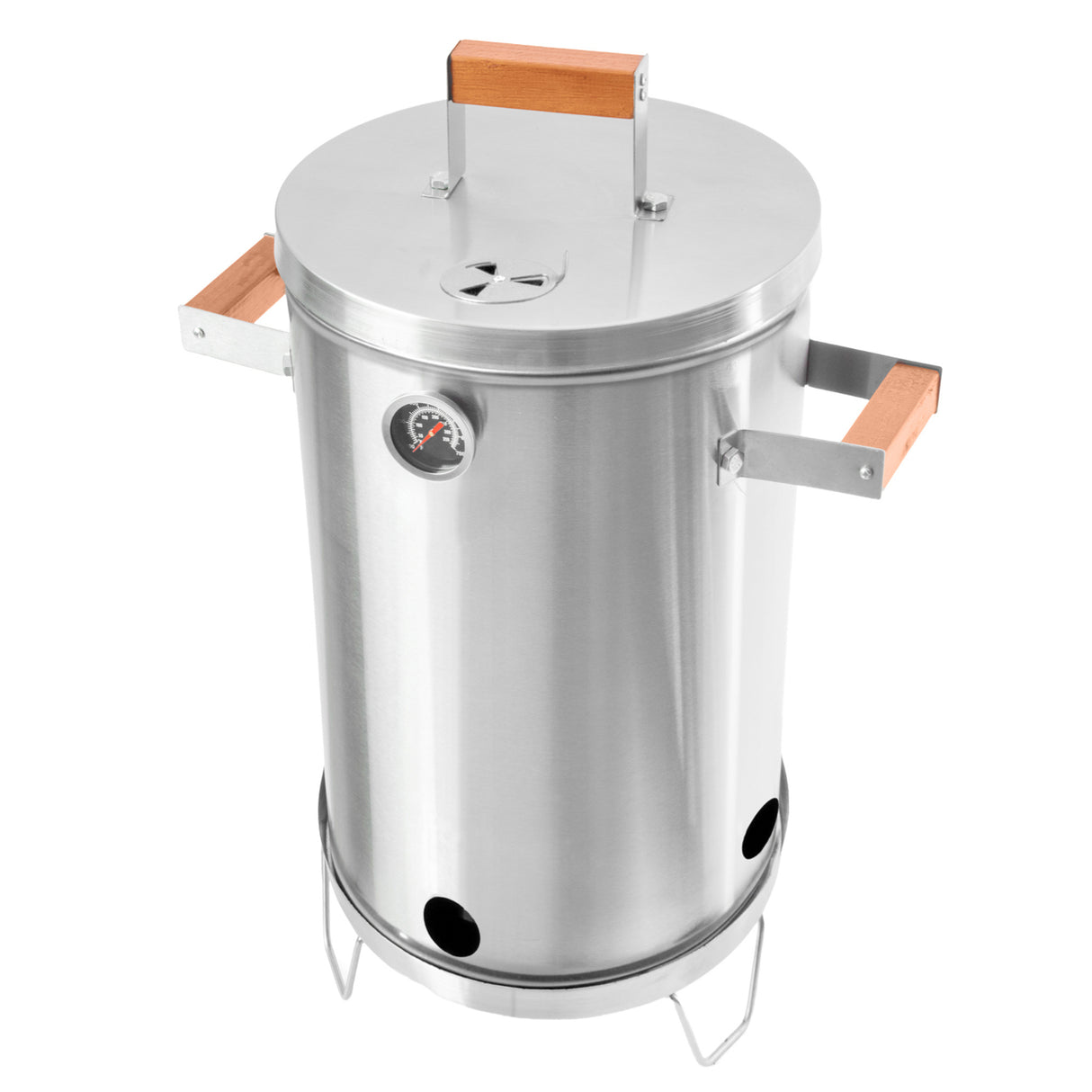 Barril Asador Plateado 40x75cm de 30 Libras con Termómetro y Control de Ventilación