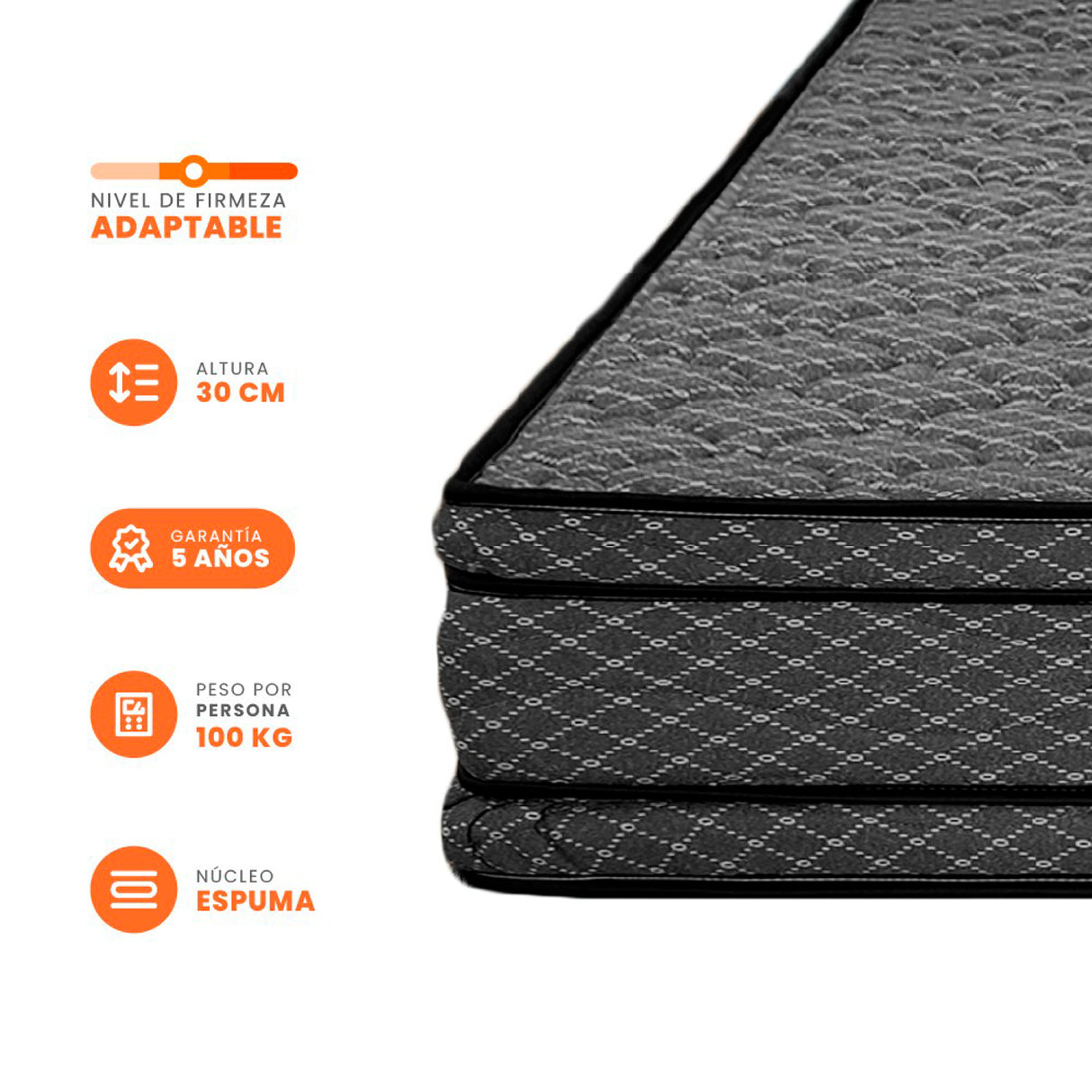 Colchón Caney Gris Semidoble 120 X 190 Cm Ortopedico Firmeza Firme Adaptable Doble Faz con Pillow Doble