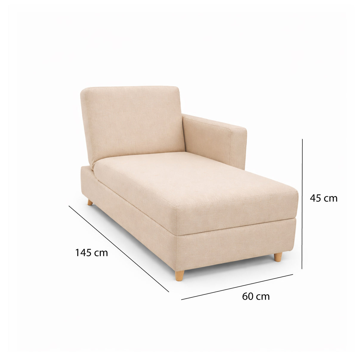 Sofá Cama Baúl Beige 143x45cm de Un Puesto Reclinable sin Appoya Brazos