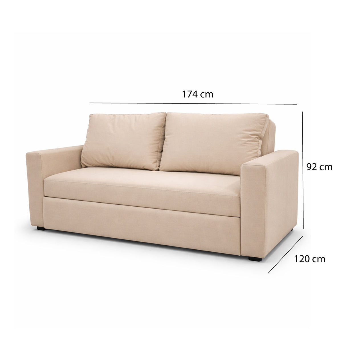 Sofá Cama Germany Beige 174x92cm de Tres Puestos Reclinable sin Appoya Brazos