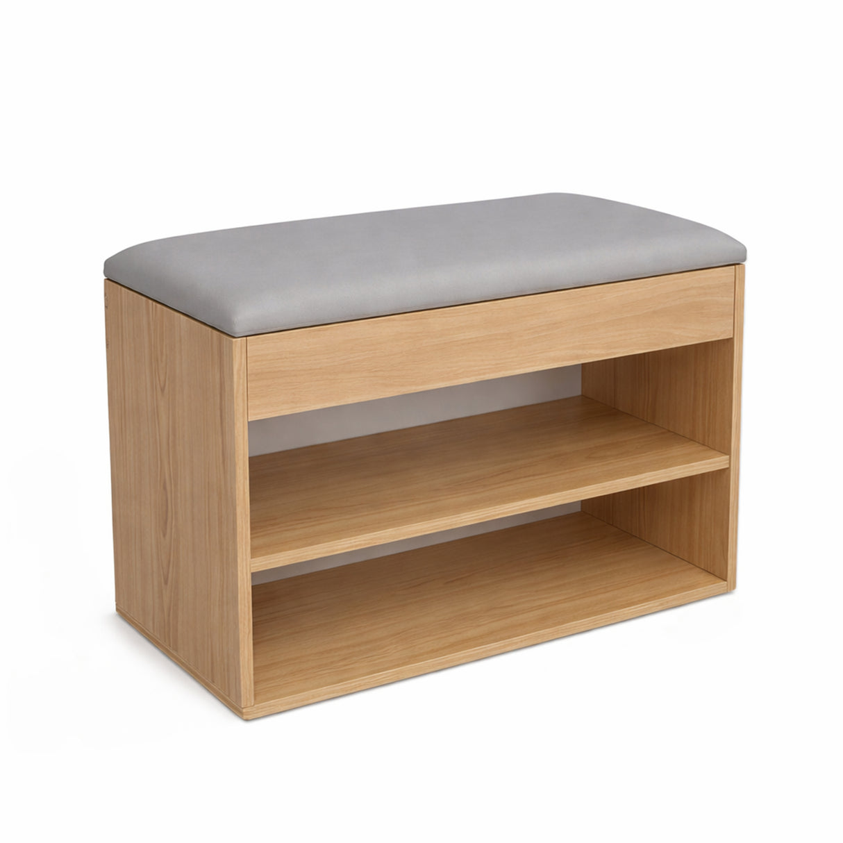 Zapatero Gris yFresno 60x43cm Horizontal de Dos Niveles con Asiento Integrado y para Seis Pares