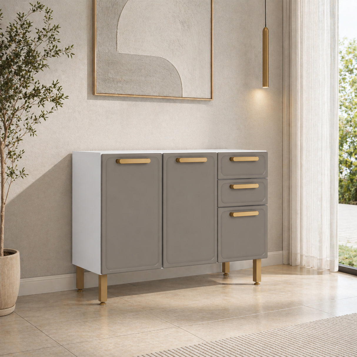 Mueble Inferior de Cocina Bella Cemento 120x86cm sin Mesón y sin Estufa