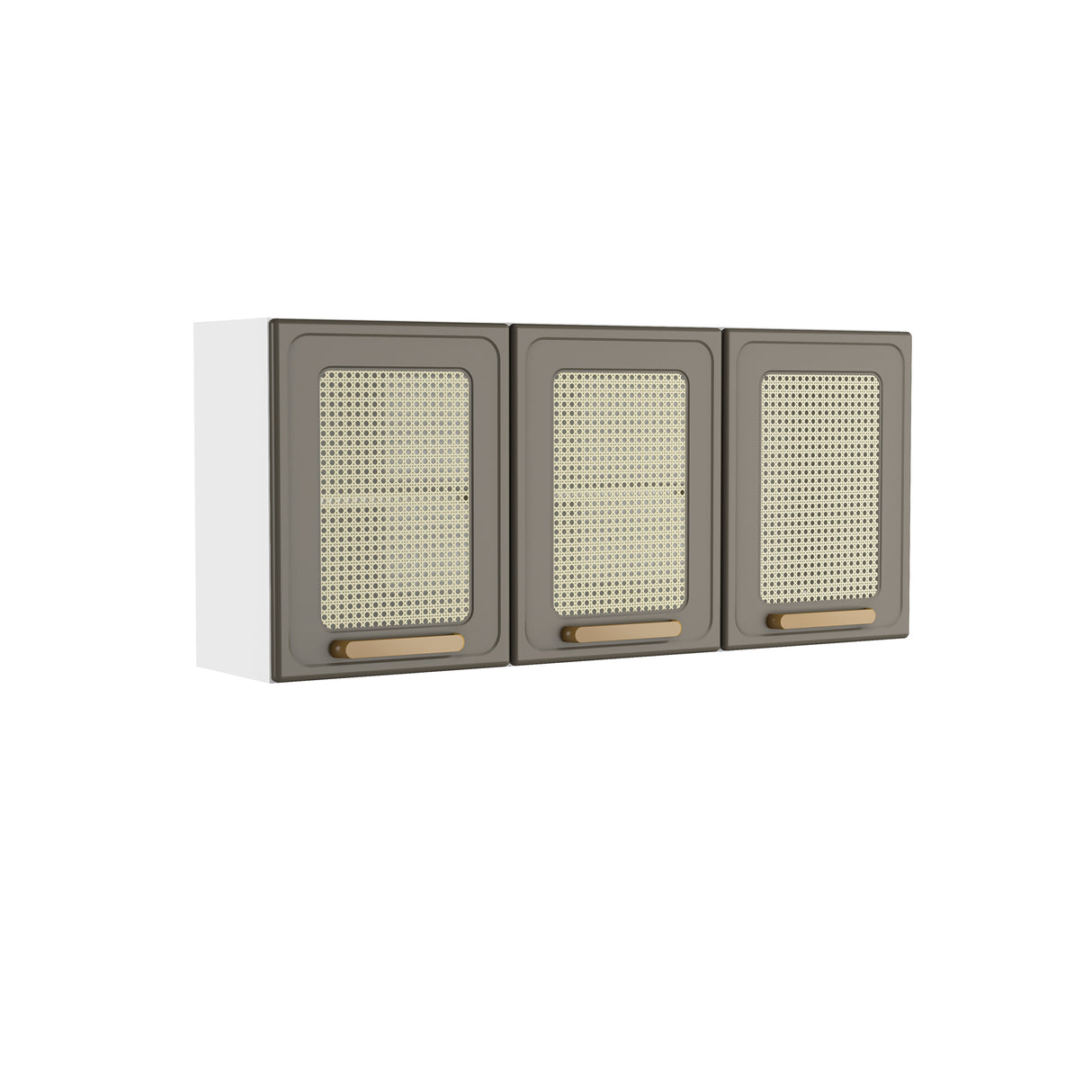Mueble Superior de Cocina Essencia Cemento 120x52cm con Un Entrepaño y Tres Puertas de Rattan Claras