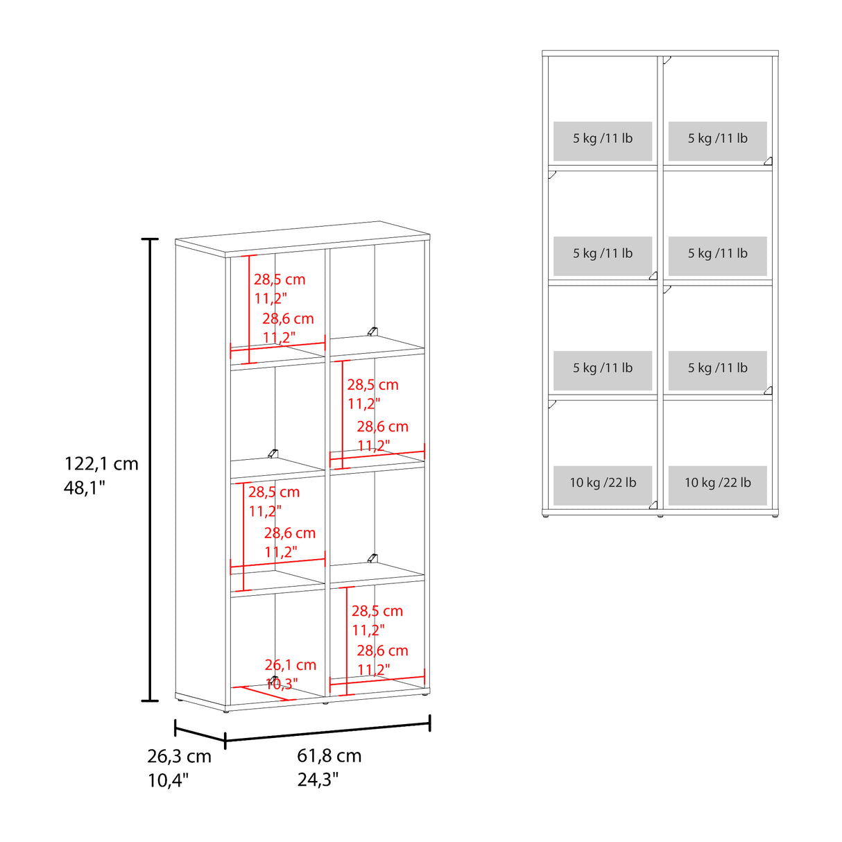 Mueble Organizador Lena Blanco 61.8x122.1cm de Cuatro Hileras con Cuatro Cajas de Tela