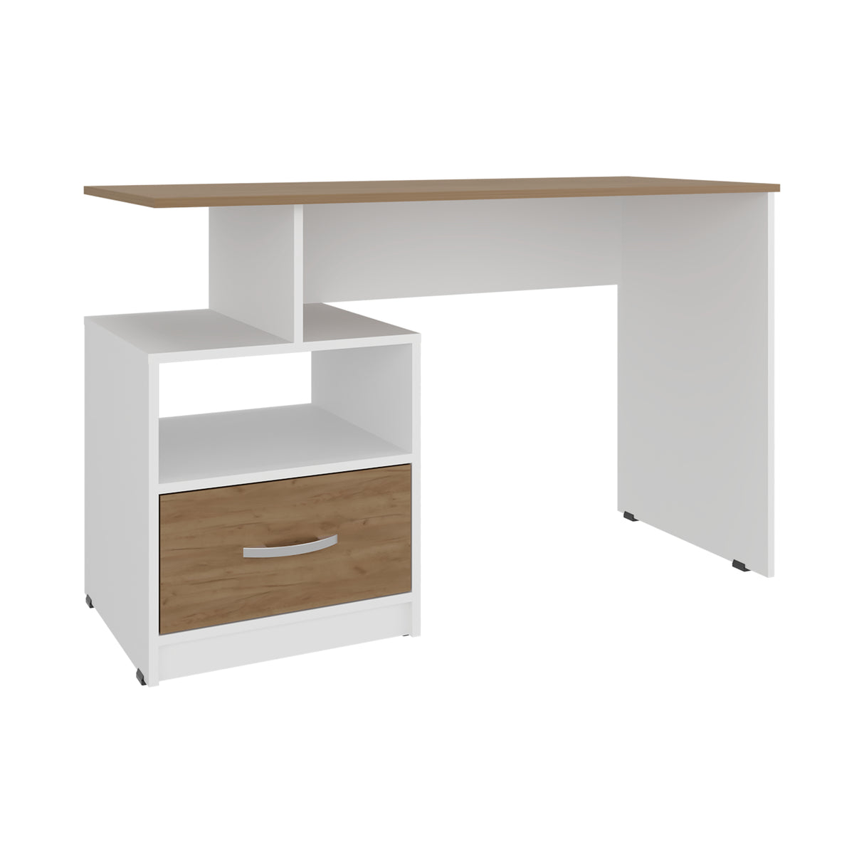Escritorio Kenly Fresno y Blanco 120x75cm con Un Cajón