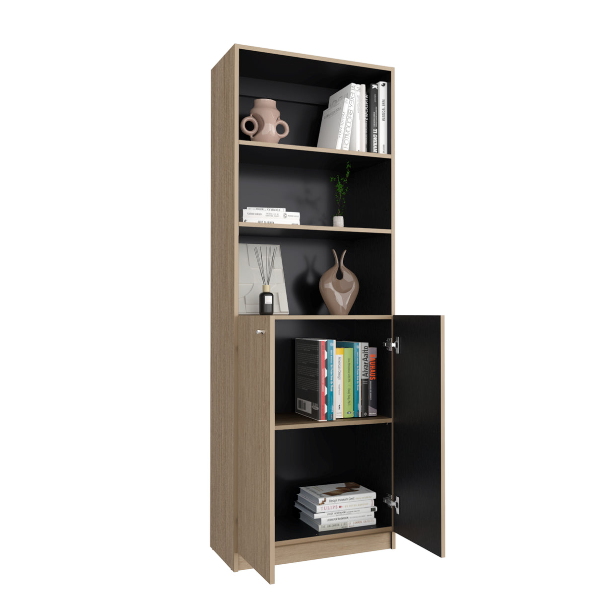 Estantería Home E-M4 Cartagena y Wengue 62.8x180.6cm Rectangular con Cuatro Entrepaños y Cinco Compartimientos