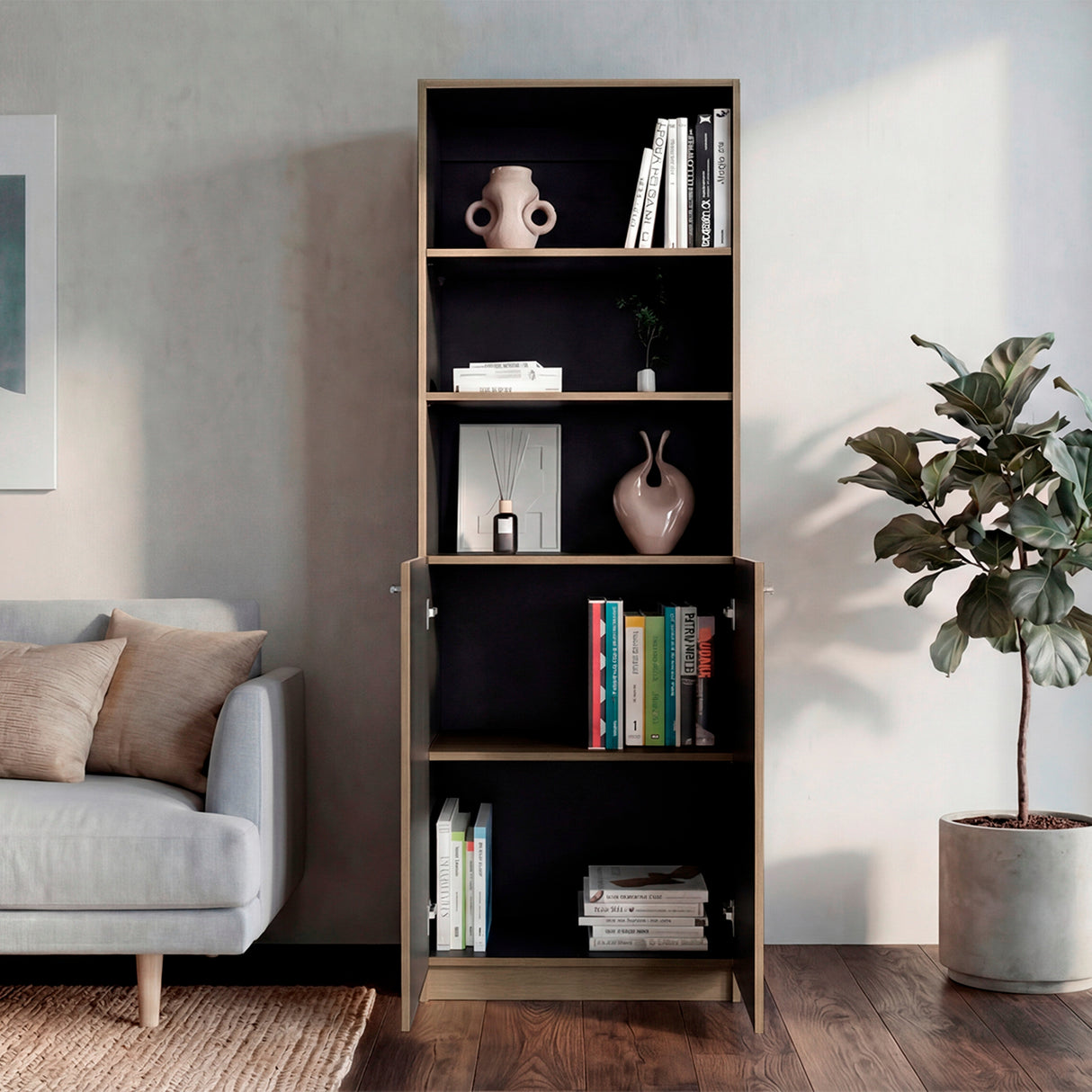 Estantería Home E-M4 Cartagena y Wengue 62.8x180.6cm Rectangular con Cuatro Entrepaños y Cinco Compartimientos