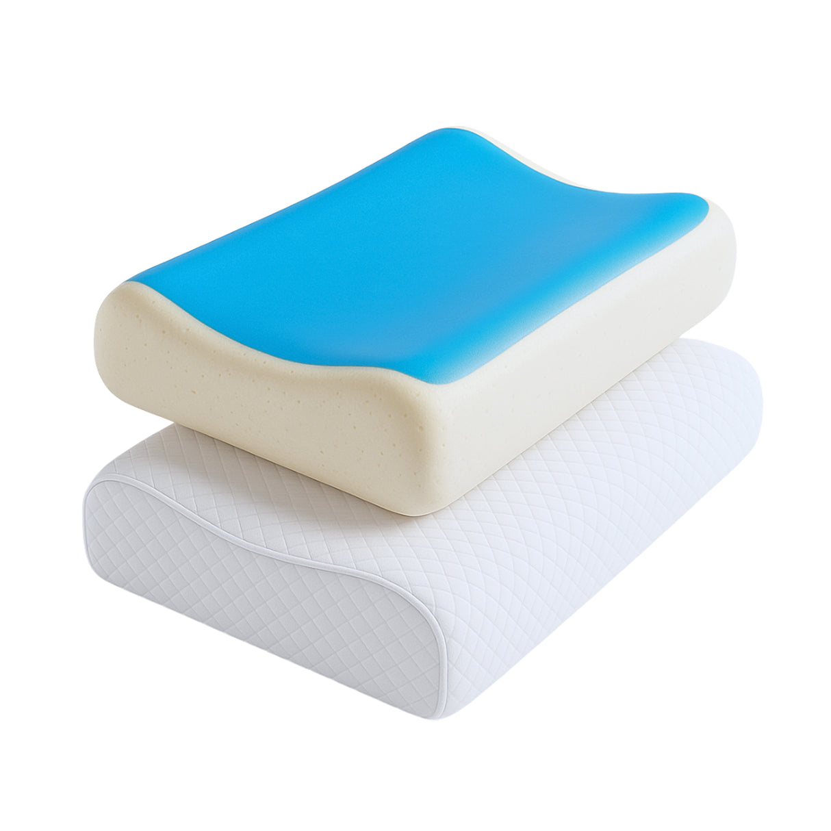 Combo 2 Almohadas Cervicales Gel Blanco 35x60cm Ortopédico de Relleno de Espuma Viscoelastica Suave Hipoelergénica para Dormir Boca Arriba y de Costado
