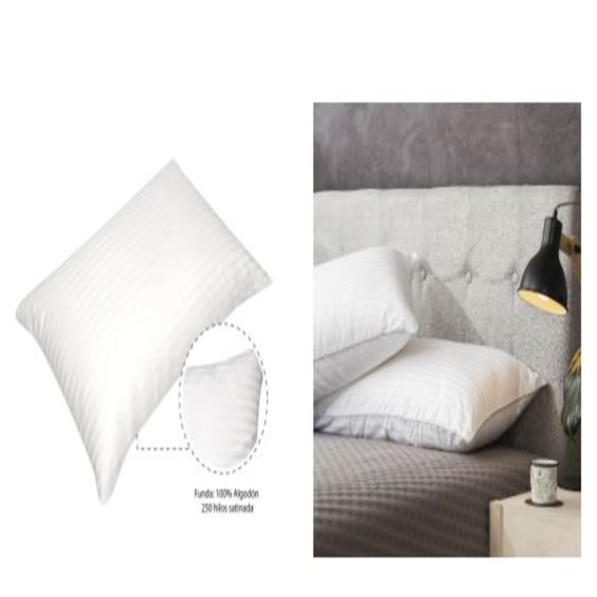 Almohada Raya Satin Blanco 50x90cm de Relleno de Fibras Sinteticas Suave Multi Postura
