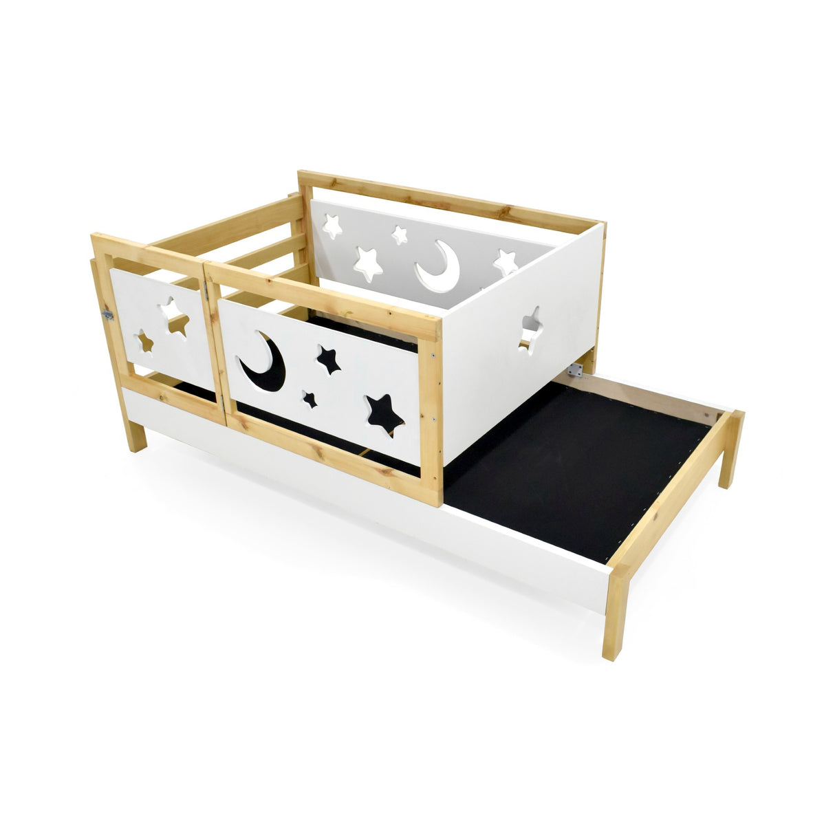 Cama Cuna Nara Matiz Natural y Blanco 106x87cm Para Colchón Sencillo 100x190 cm con Cabecero y sin Colchón