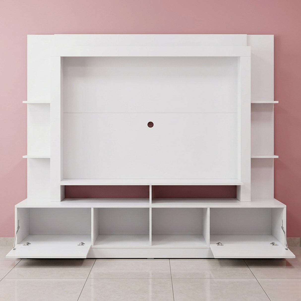 Centro de Entretenimiento Blanco 213x171cm para TV Hasta 65" Pulgadas con Trece Compartimientos con Ranura para Cables