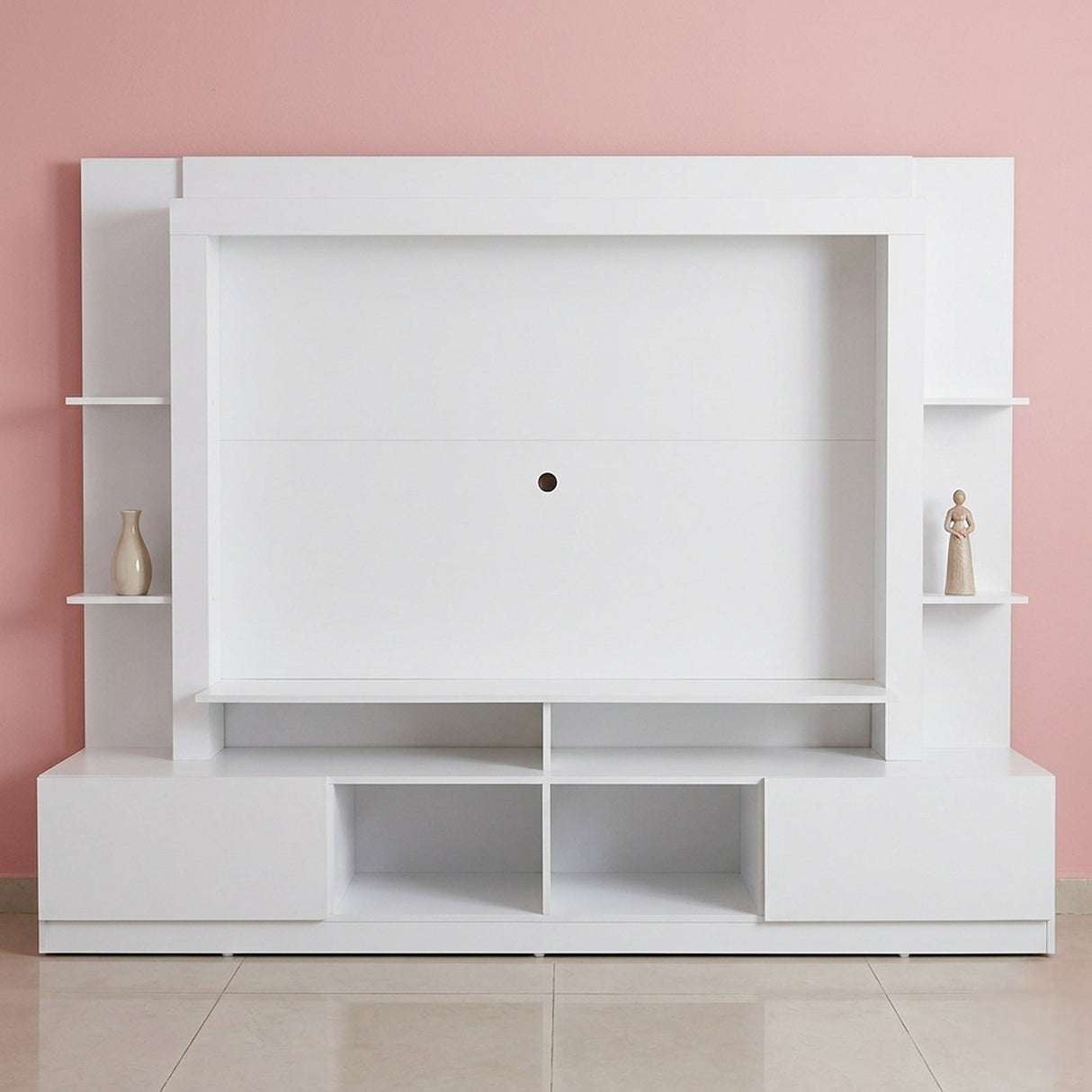 Centro de Entretenimiento Blanco 213x171cm para TV Hasta 65" Pulgadas con Trece Compartimientos con Ranura para Cables