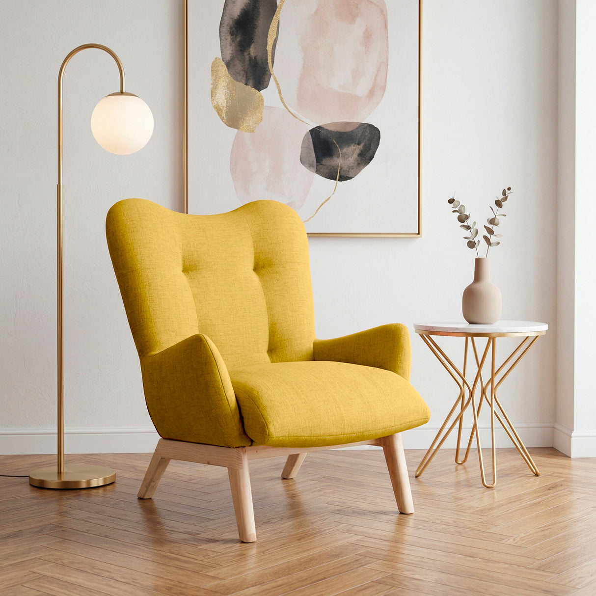 Poltrona Veneto Mostaza y Matiz Natural 73x89cm de Un Puesto y con Apoya Brazos