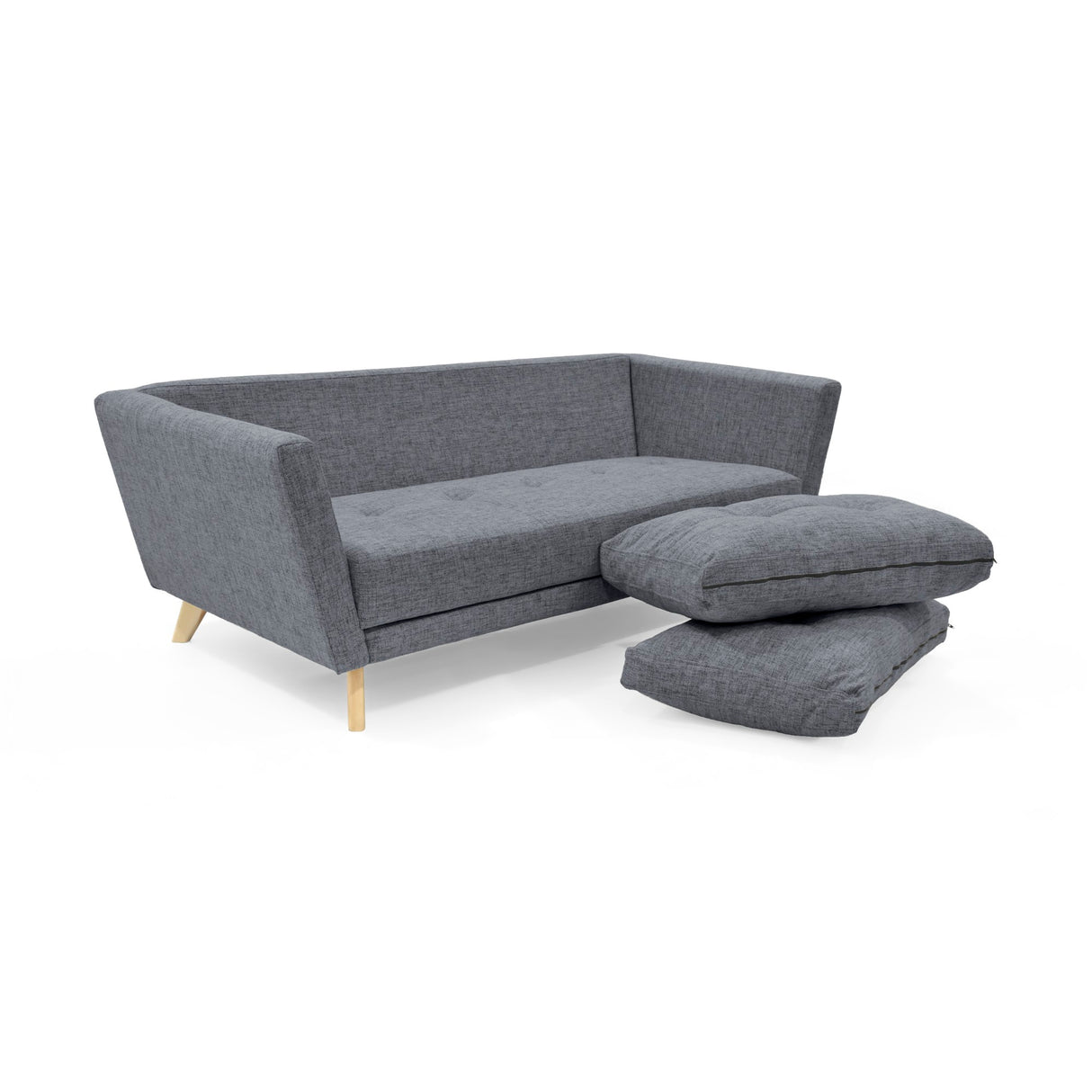 Sofá Grecia Gris y Matiz Natural 192x84cm de Tres Puestos y con Apoya Brazos