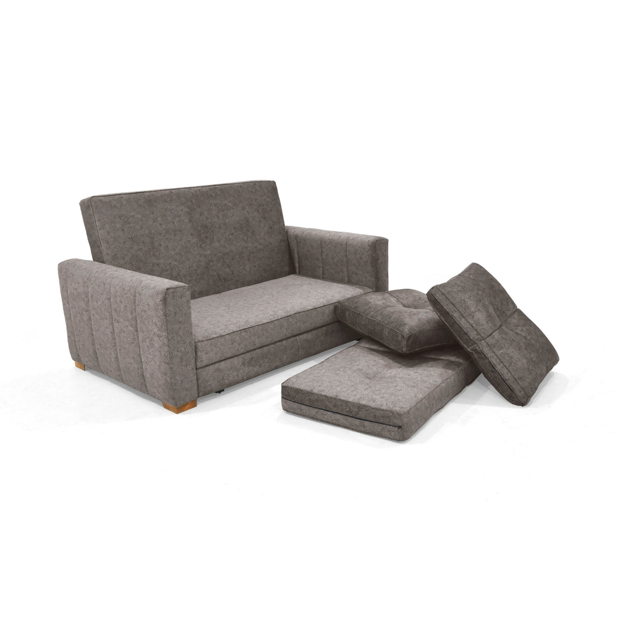 Sofacama Doha Taupe y Matiz Caoba 150x87cm de Dos Puestos Reclinable y con Apoya Brazos