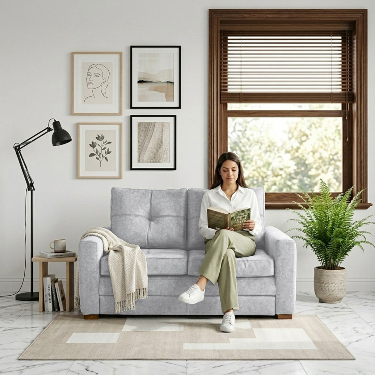 Sofacama Doha Plata y Matiz Caoba 150x87cm de Dos Puestos Reclinable y con Apoya Brazos