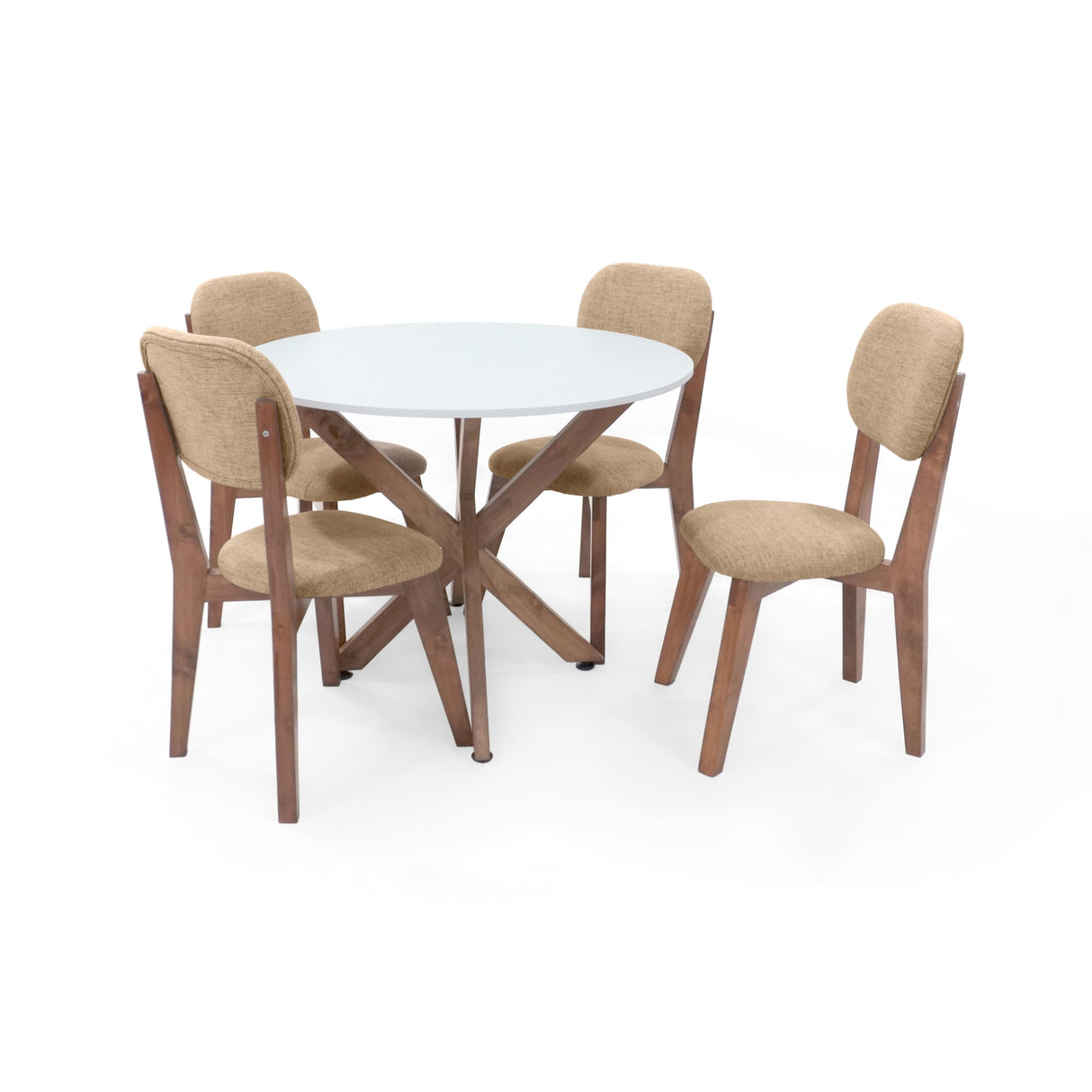 Juego de comedor Luxor Blanco y Beige 105x76.5cm Circular de Cuatro Puestos con Cuatro Sillas