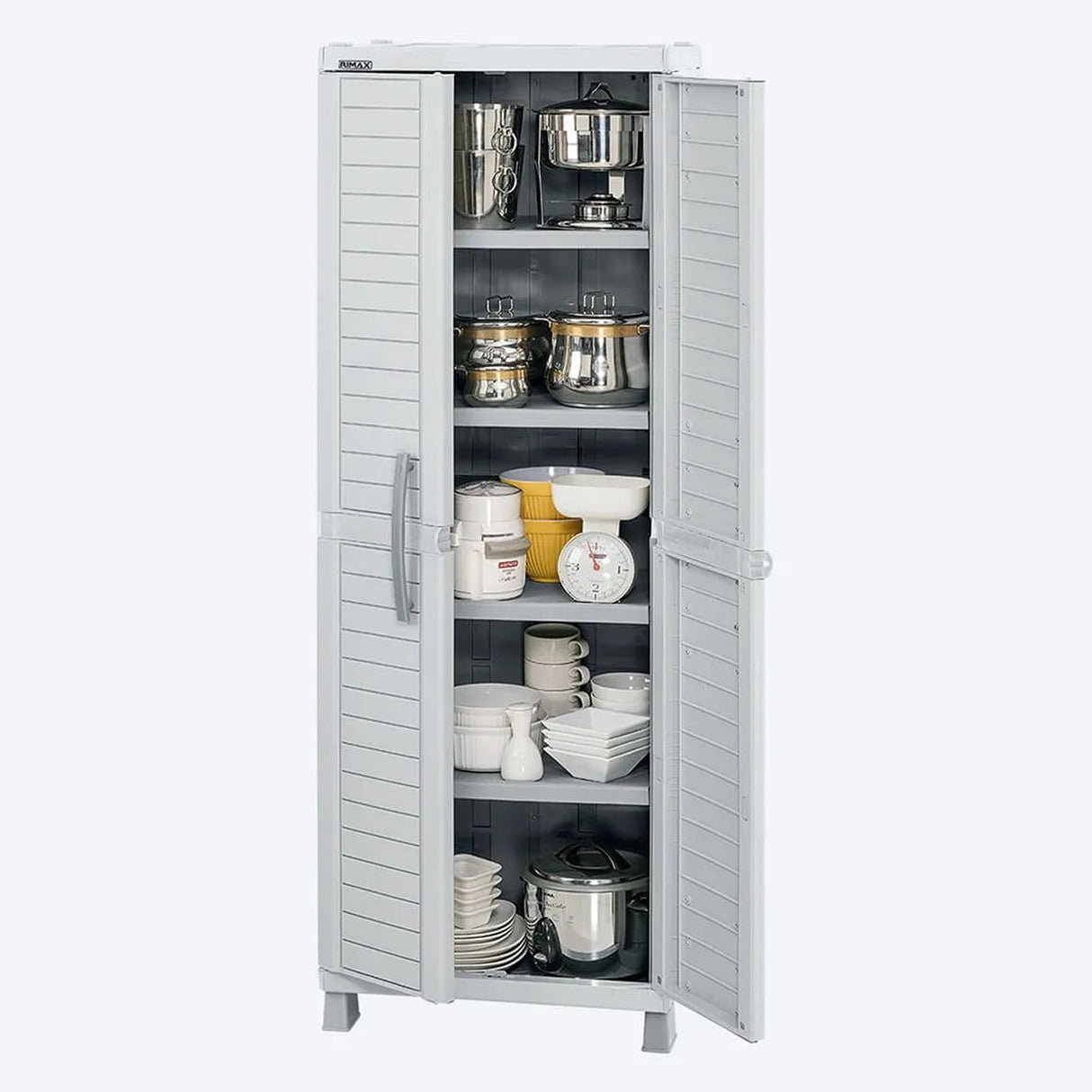 Combo Organizador Armario de Cocina y Baúl Barú Arena Gris 65x189cm con Cuatro Entrepaños y Cinco Compartimientos