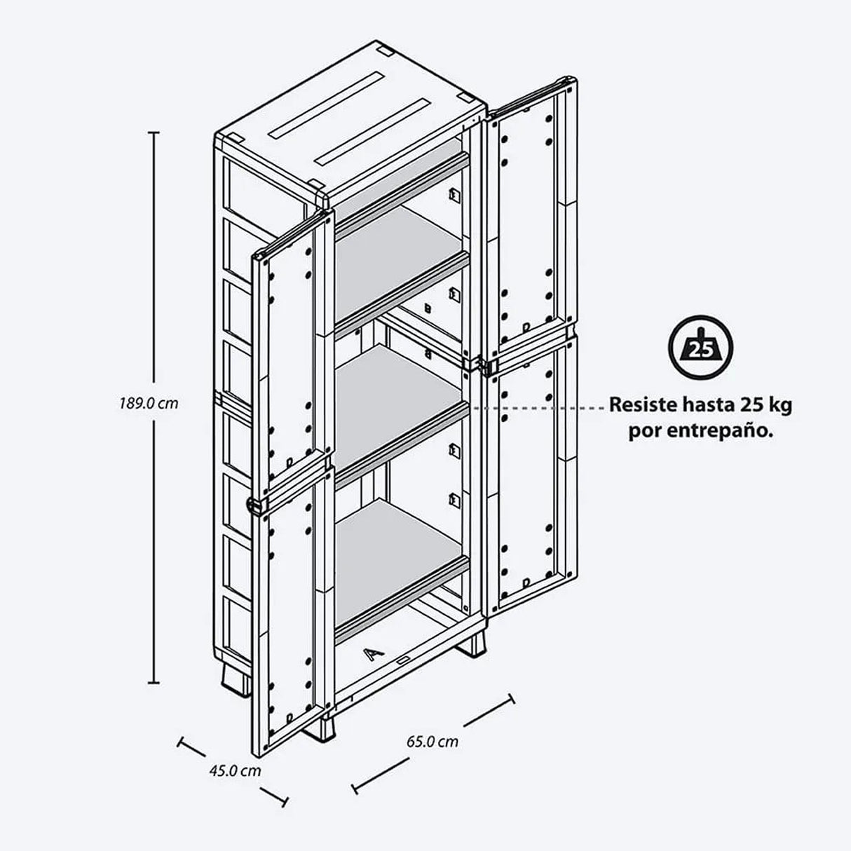 Combo Organizador Armario de Cocina y Baúl Barú Arena Gris 65x189cm con Cuatro Entrepaños y Cinco Compartimientos
