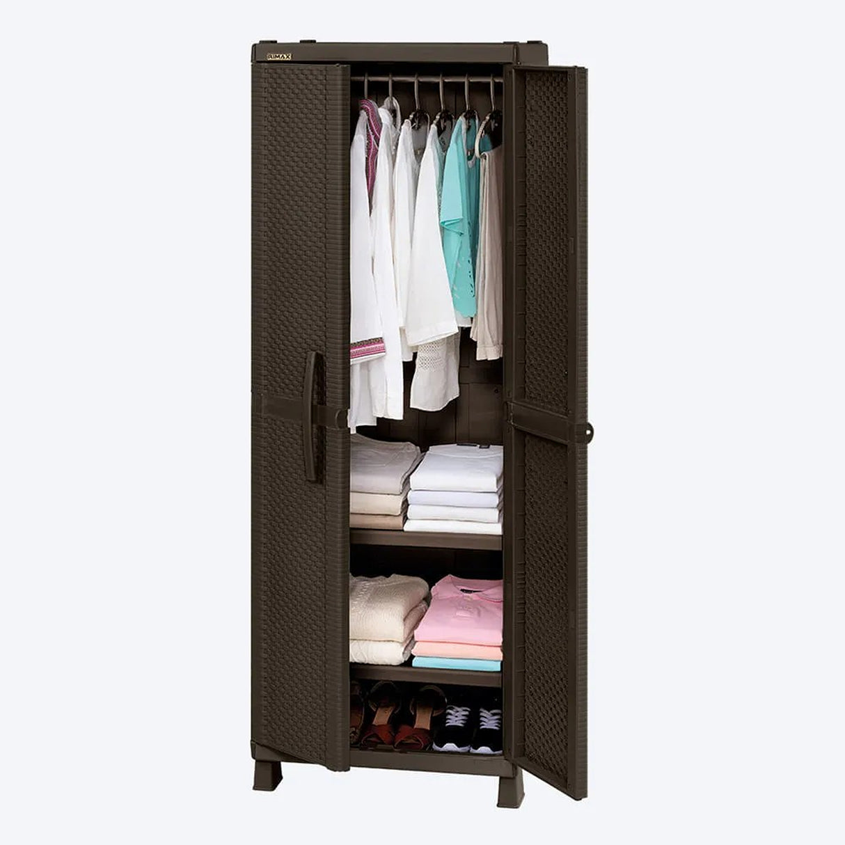 Combo Armario de Ropa con Cajonera Wengue 65x189cm con Dos Puertas y Dos Entrepaños