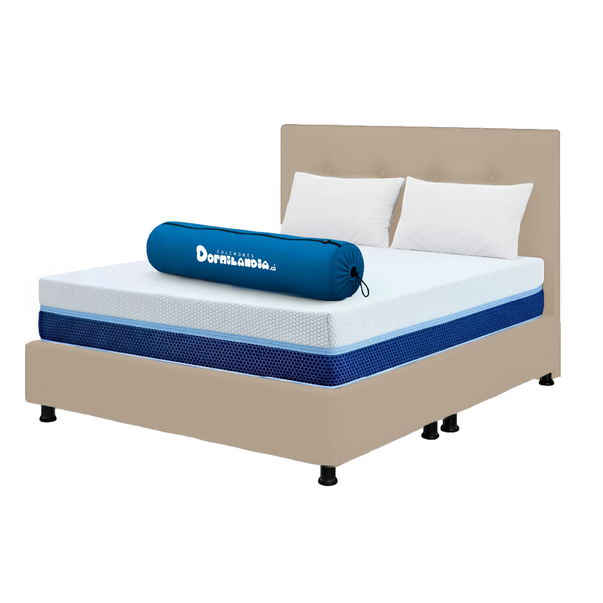 Combo Colchón Enrollado Multisleep Blanco y Arena Queen 160 X 190 Cm Firmeza Medio Doble Faz Con Cabecero y Base Cama