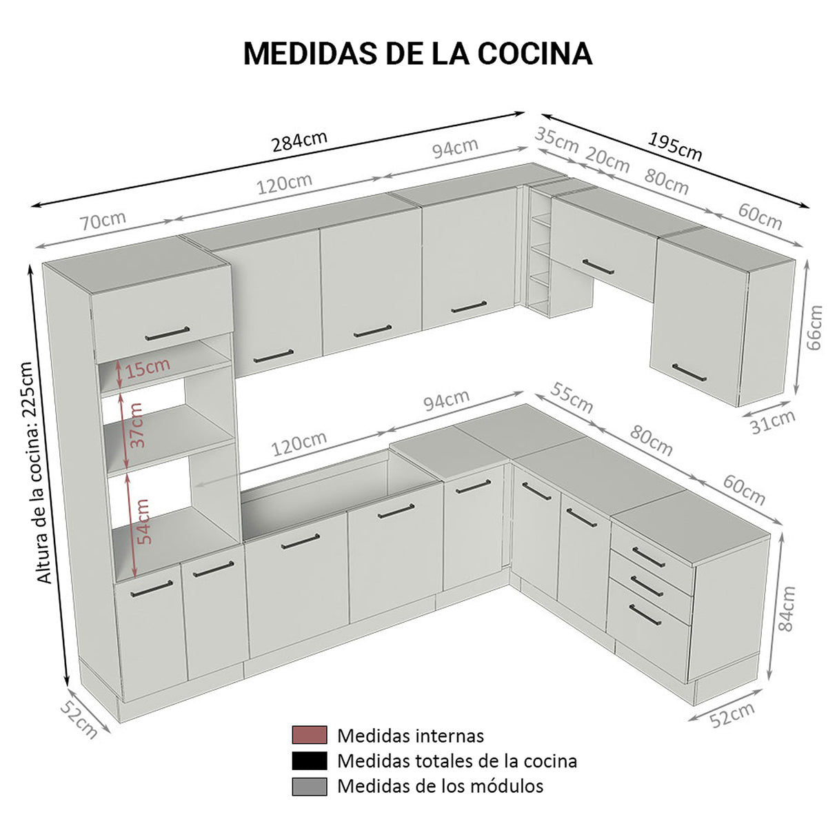 Cocina Integral Agata Marrón y Crema 479x225cm sin Mesón para Pozuelo Izquierda y sin Estufa