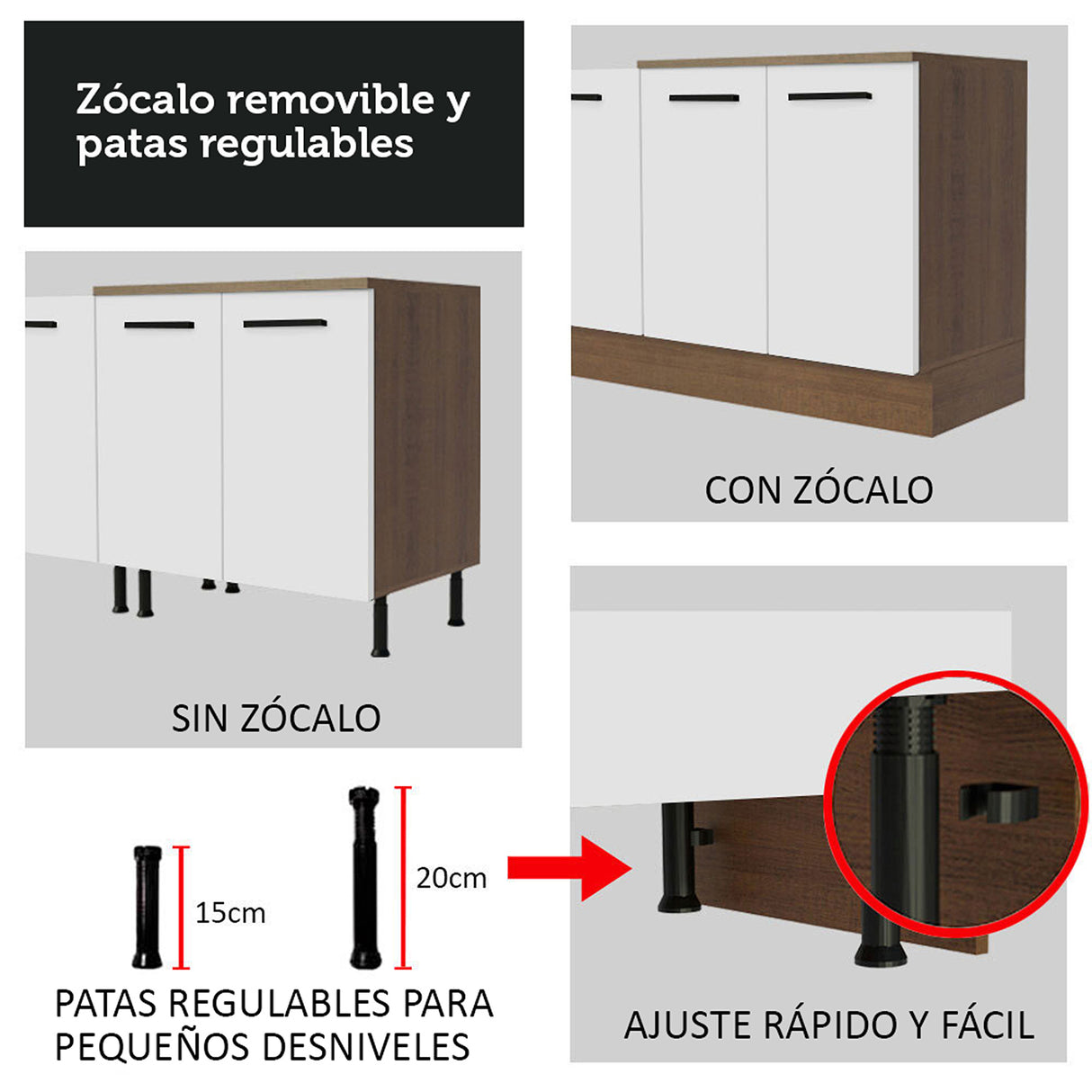 Cocina Integral Agata Marrón y Blanco 330x225cm sin Mesón para Pozuelo Izquierda y sin Estufa