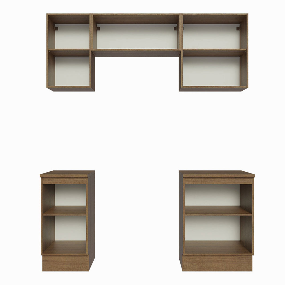 Cocina Integral Glamy Marrón y Blanco 180x225cm con Mesón de Madera Aglomerada Mdp y sin Estufa
