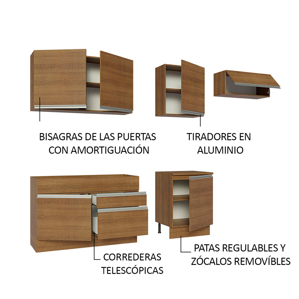 Cocina Integral Glamy Marrón 260x225cm sin Mesón para Pozuelo Izquierda y sin Estufa