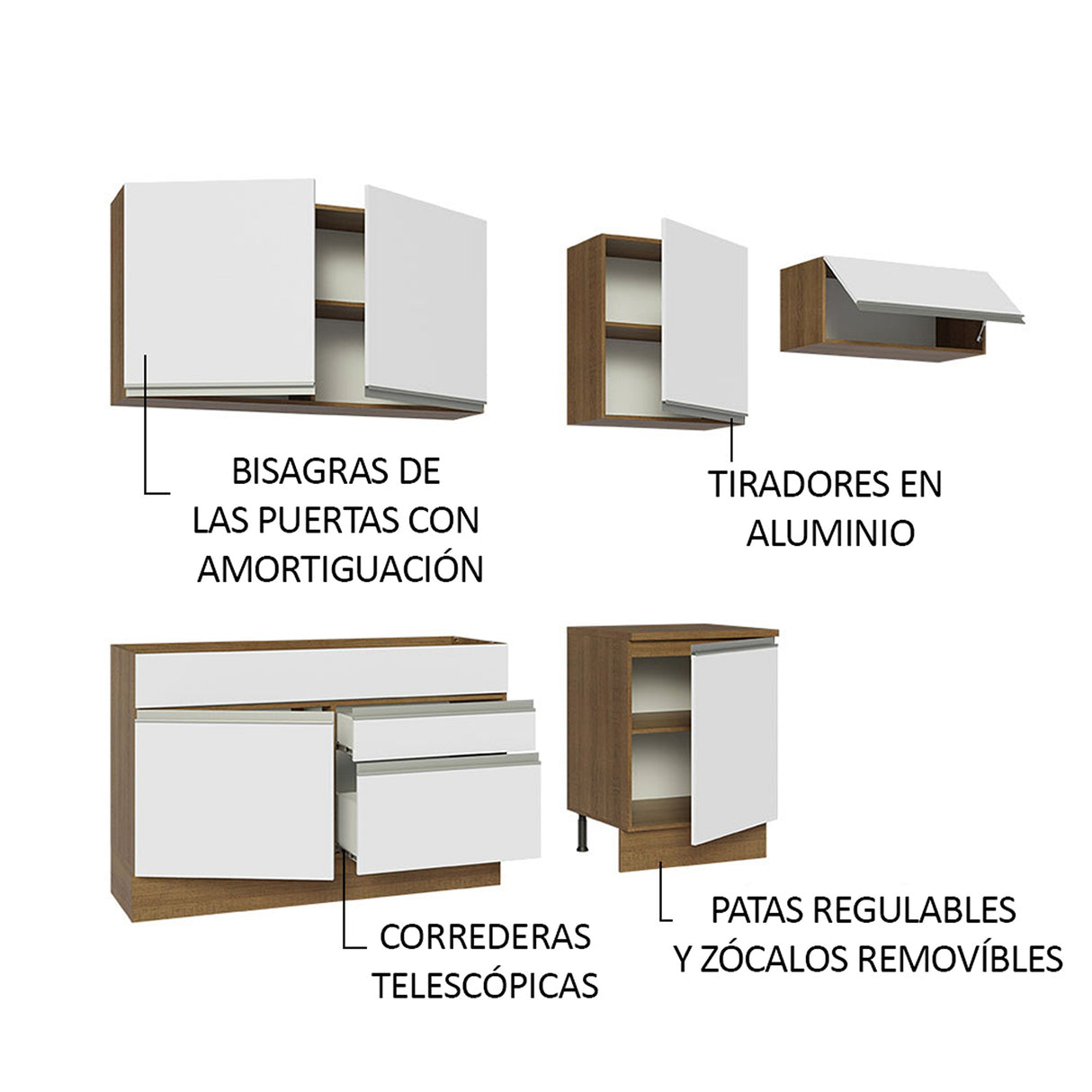 Cocina Integral Glamy Marrón y Blanco 260x225cm sin Mesón para Pozuelo Izquierda y sin Estufa