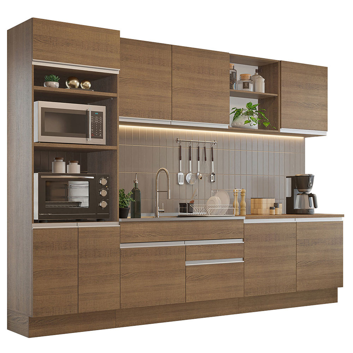 Cocina Integral Glamy Marrón 310x225cm sin Mesón para Pozuelo Izquierda y sin Estufa