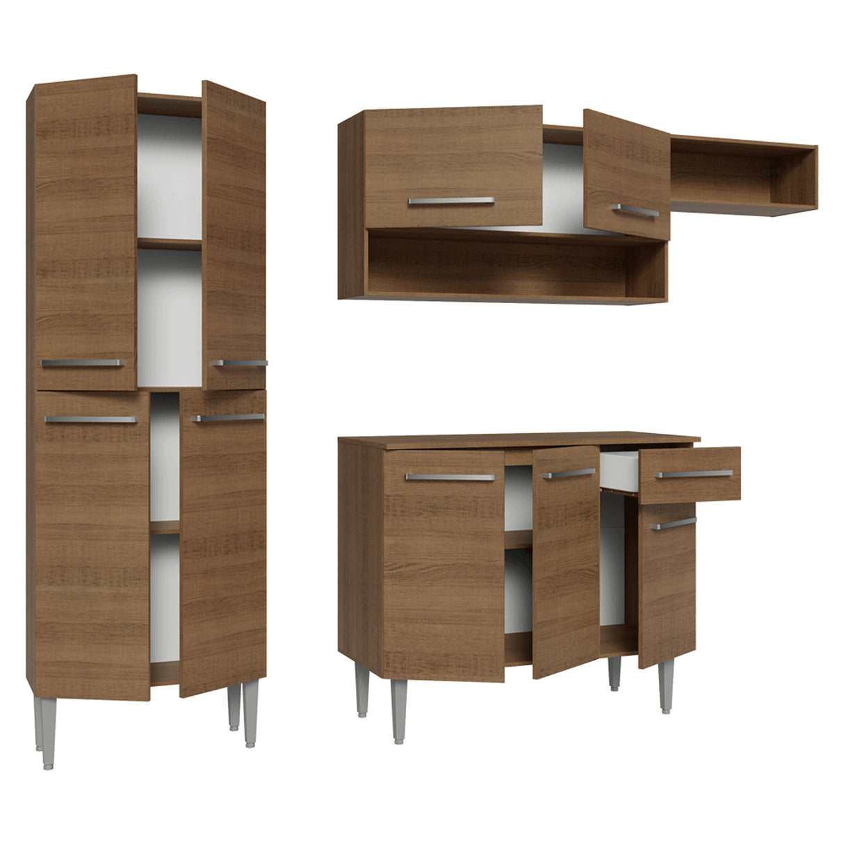 Cocina Integral Emily Marrón 229x186cm con Mesón de Madera Aglomerada Mdp con Nueve Puertas y sin Estufa