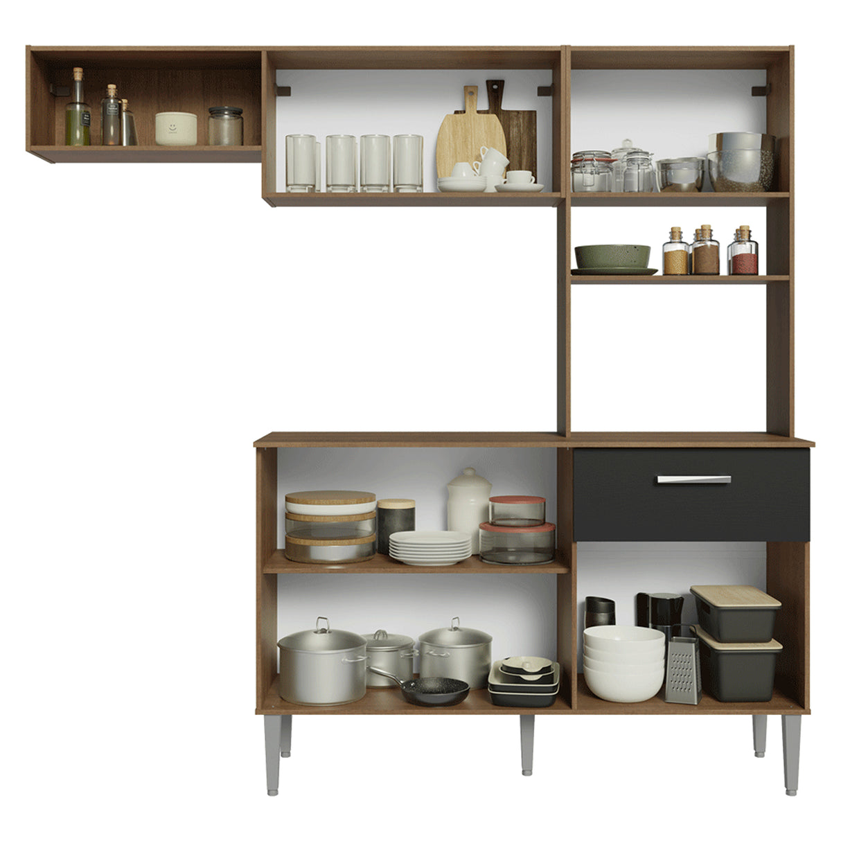 Cocina Integral Aura Marrón y Negro 196x187cm con Mesón de Madera Aglomerada Mdp y sin Estufa