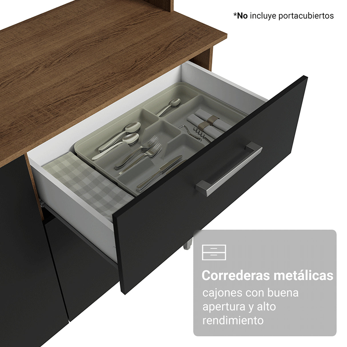 Cocina Integral Aura Marrón y Negro 196x187cm con Mesón de Madera Aglomerada Mdp y sin Estufa