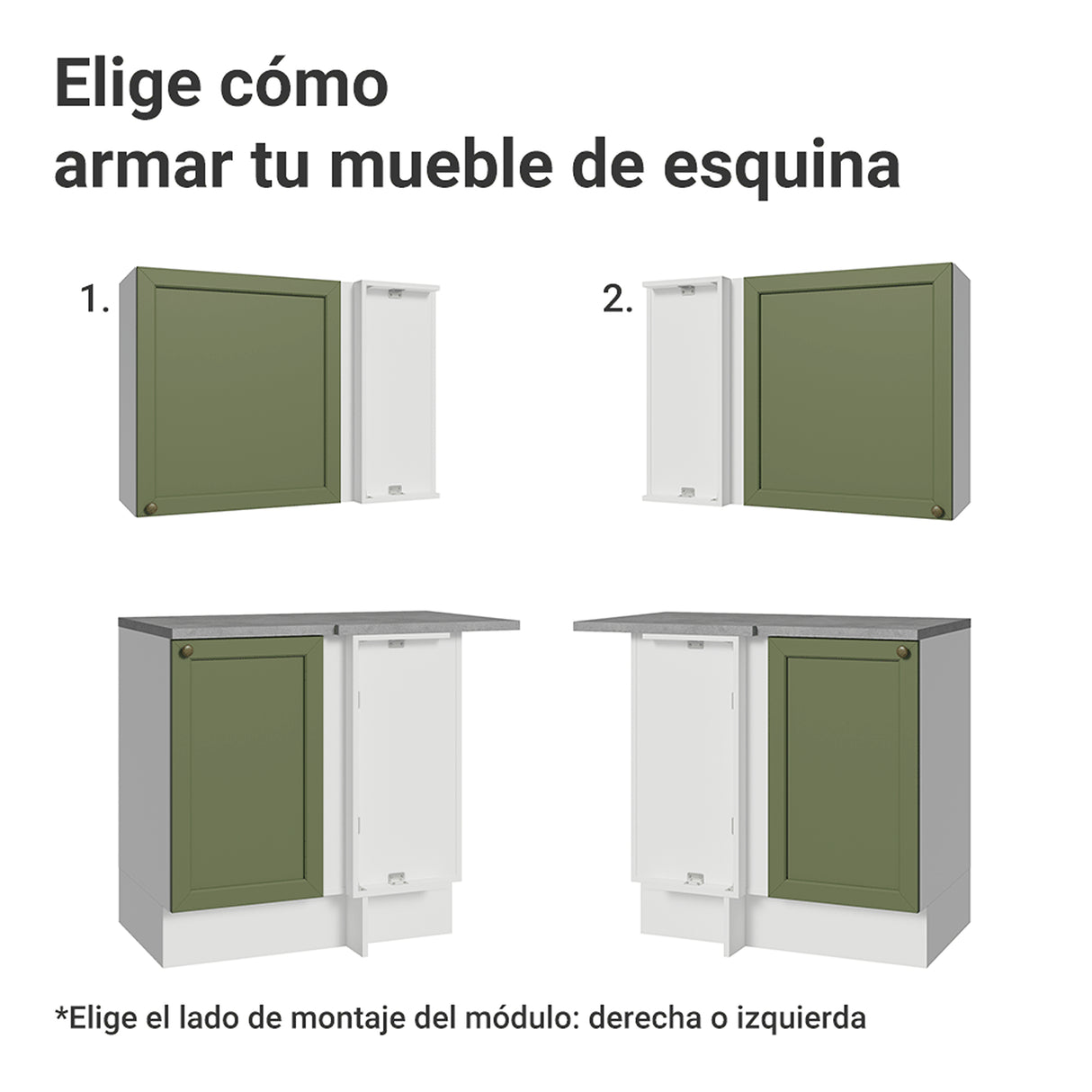 Cocina Integral Vik Blanco y Verde 399x225cm sin Mesón para Pozuelo Izquierda con Puertas de Vidrio y sin Estufa