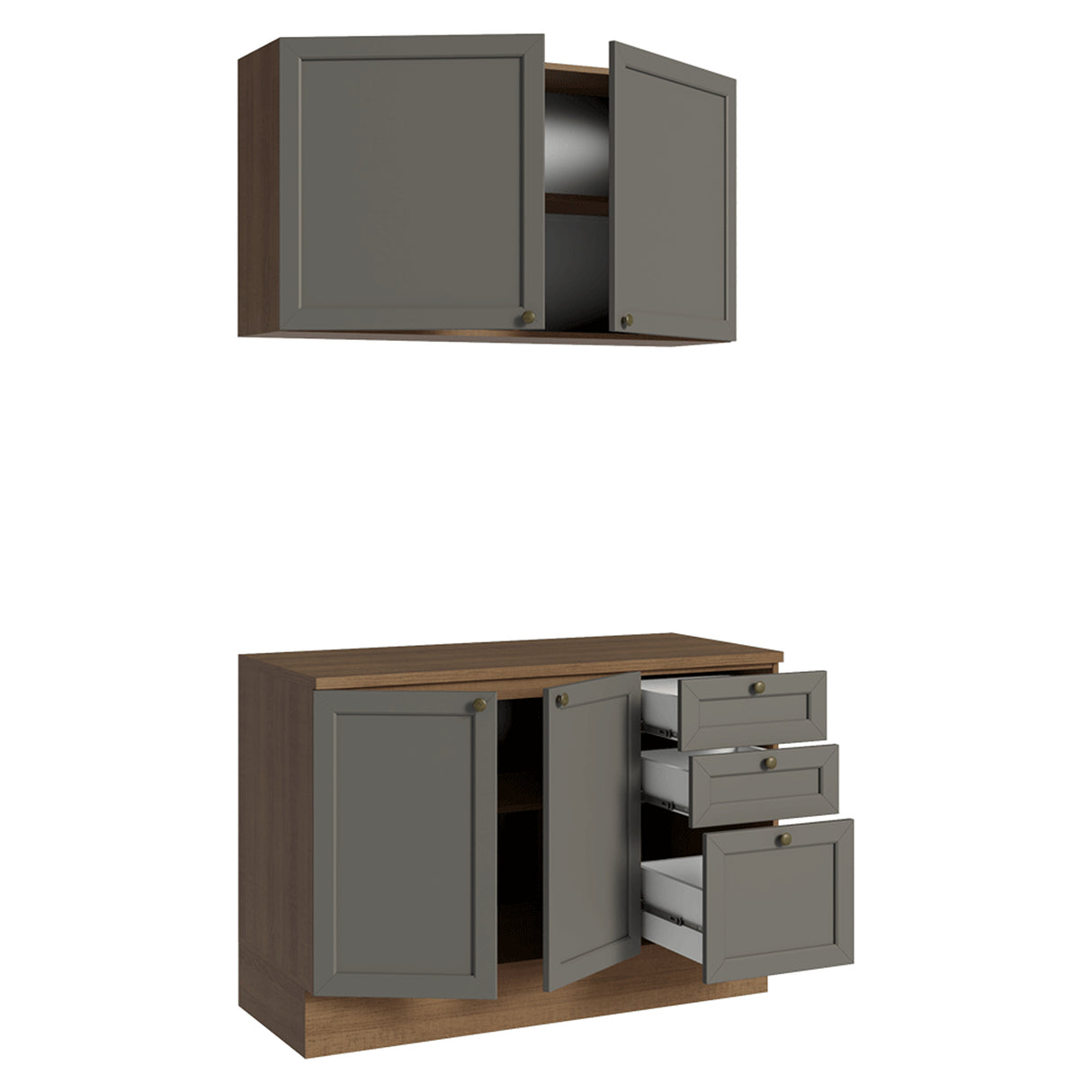 Cocina Integral Vik Marrón y Gris 120x225cm con Mesón de Madera Aglomerada Mdp y sin Estufa
