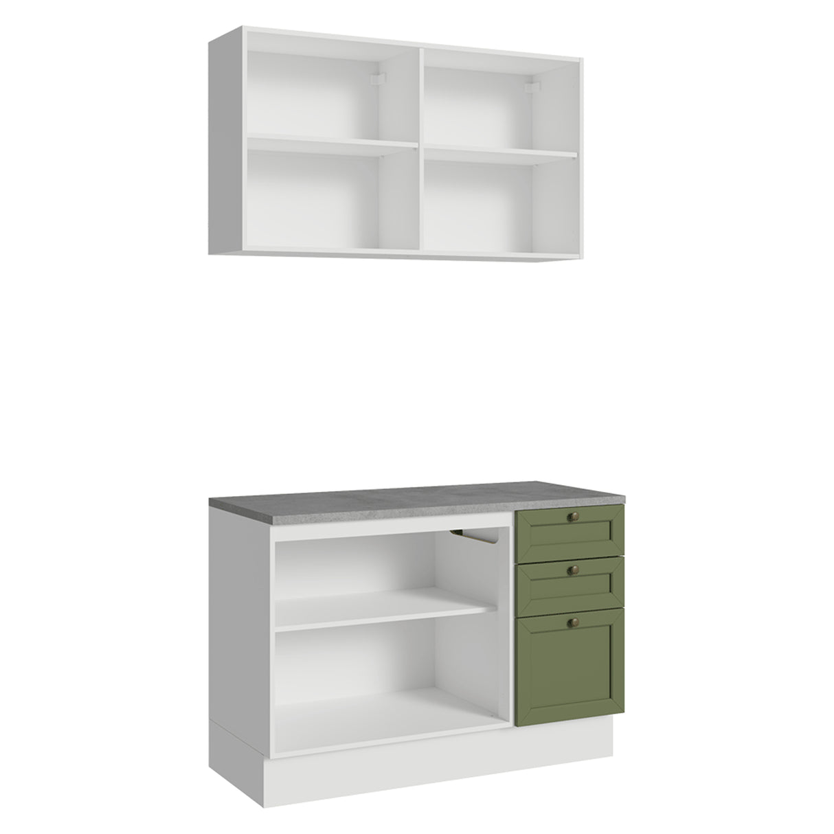 Cocina Integral Vik Blanco y Verde 120x225cm con Mesón de Madera Aglomerada Mdp y sin Estufa