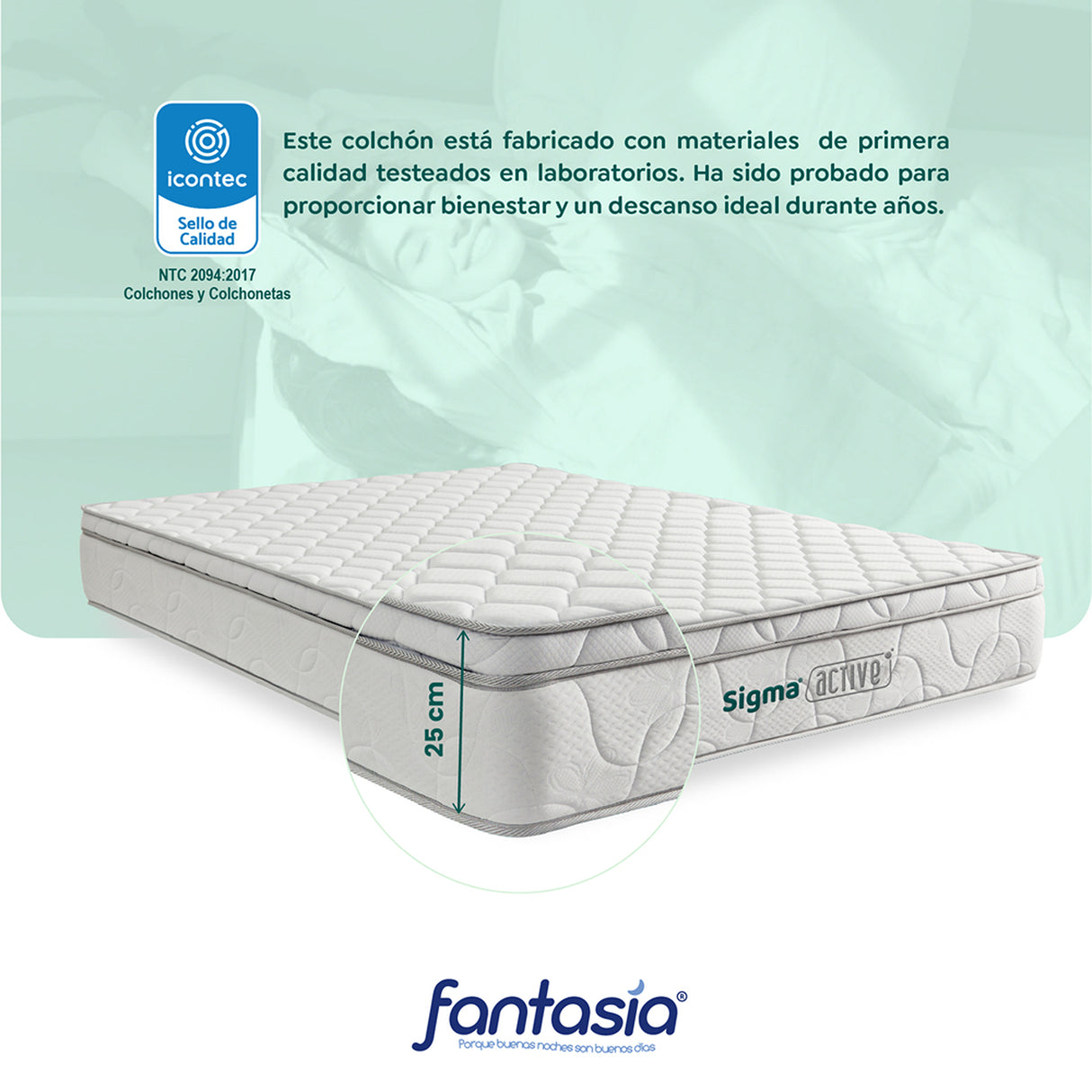Colchón Medio Firme Sigma Blanco Semidoble 120 X 190 Cm Ortopedico de Resortes con Pillow Sencillo
