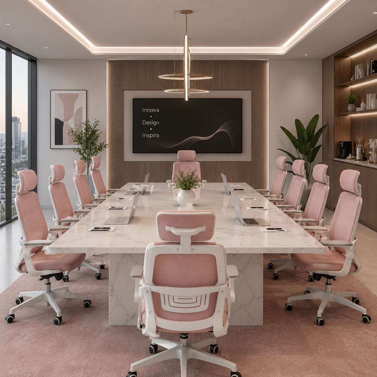 Silla Gerencial Rosa 72x119cm con Apoya Brazos con Soporte Lumbar y con Apoya Cabezas