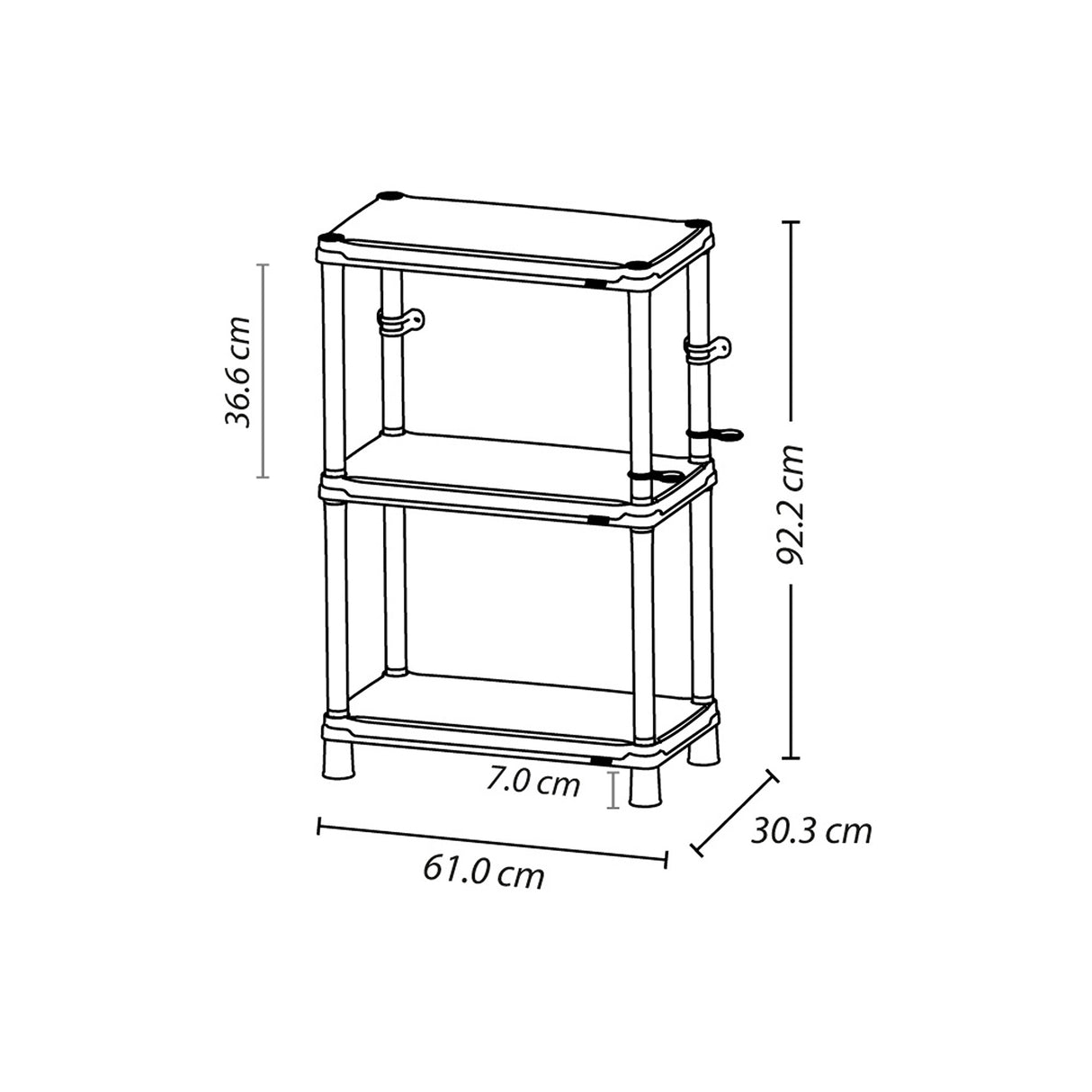 Estante Rimax Negro 61x92.2cm Rectangular con Tres Compartimientos y con Tres Entrepaños