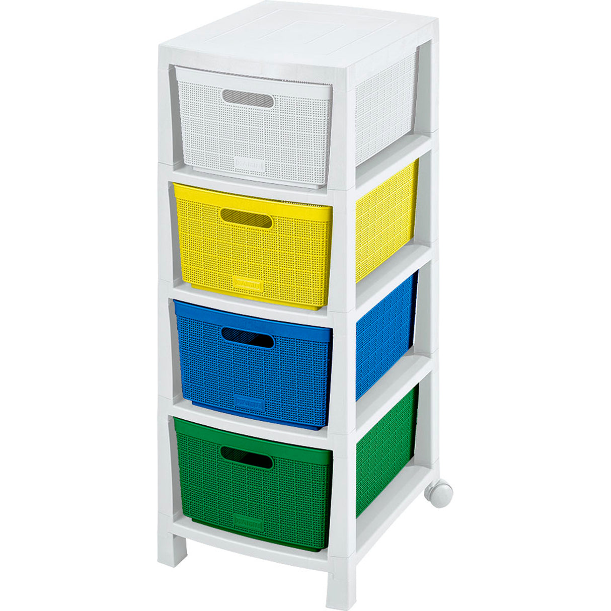 Cajonero Rimax Fique Blanco y Azul 39.4x86cm de Cuatro Hileras con Cuatro Cajones