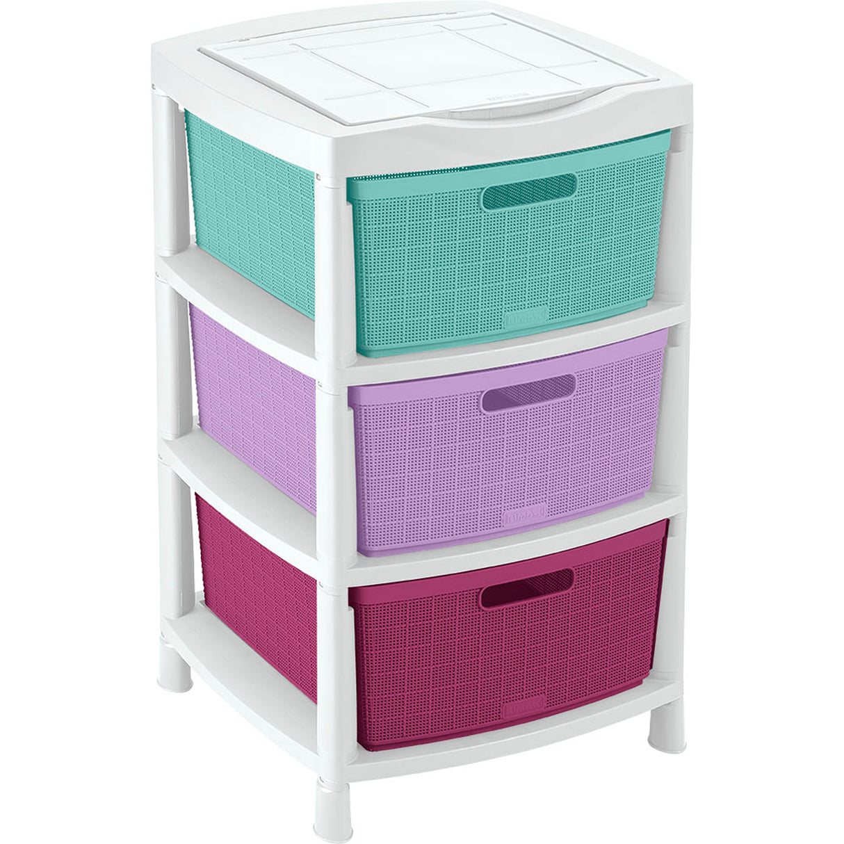 Gavetero Rimax Fique Blanco y Fucsia 48x80cm de Tres Hileras con Tres Cajones y Tapa Organizadora