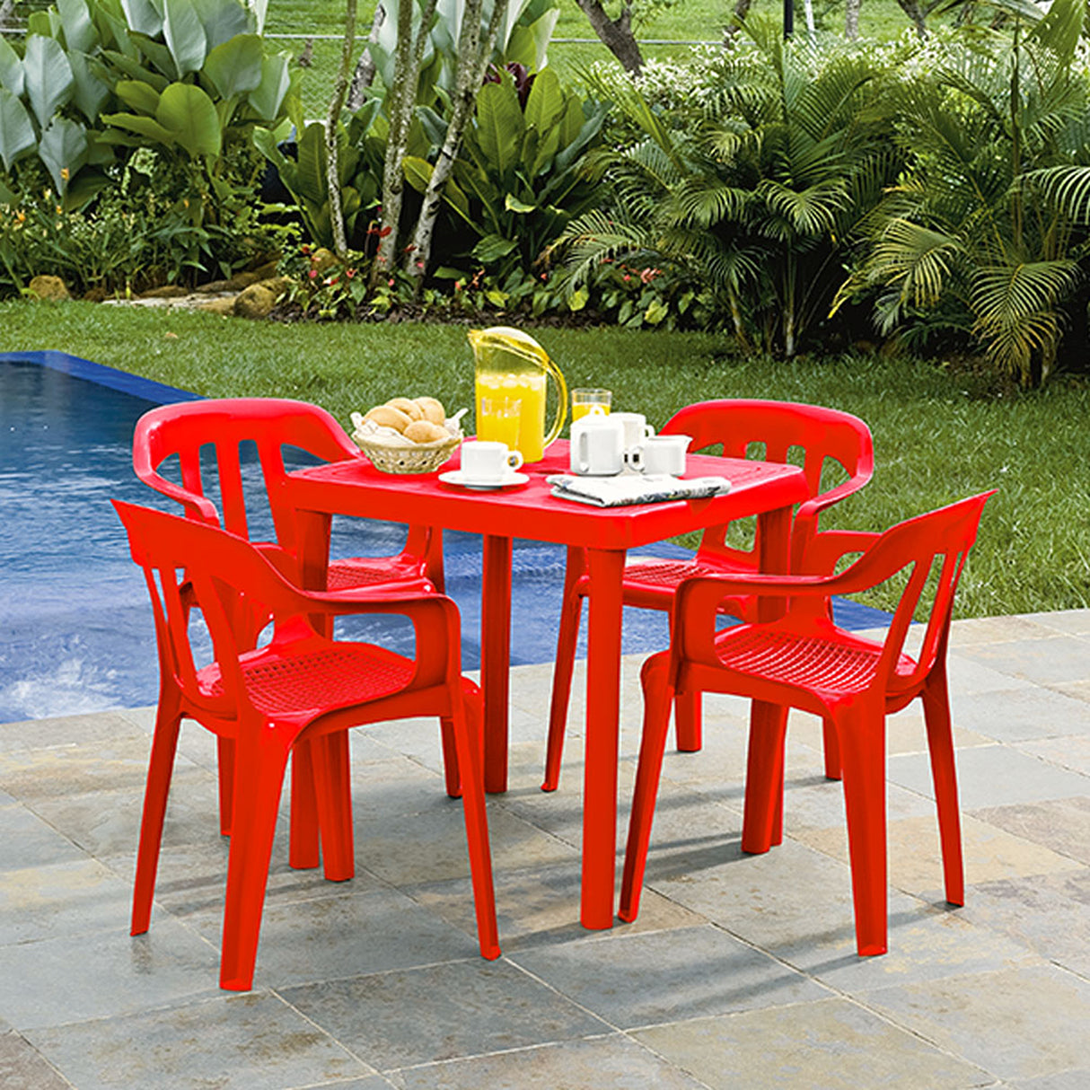 Mesa Auxiliar Rimax Caribe Rojo 72x72cm Cuadrada con Patas