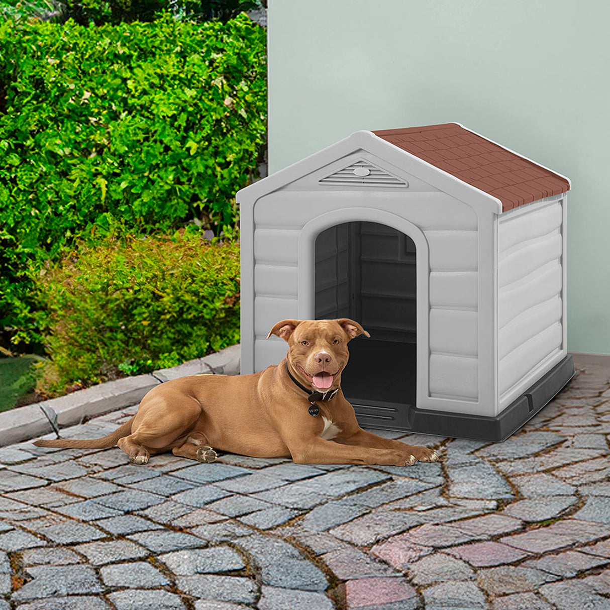 Casa para Perro Rimax Gris y Terracota 90x89cm para Perros Medianos y Grandes