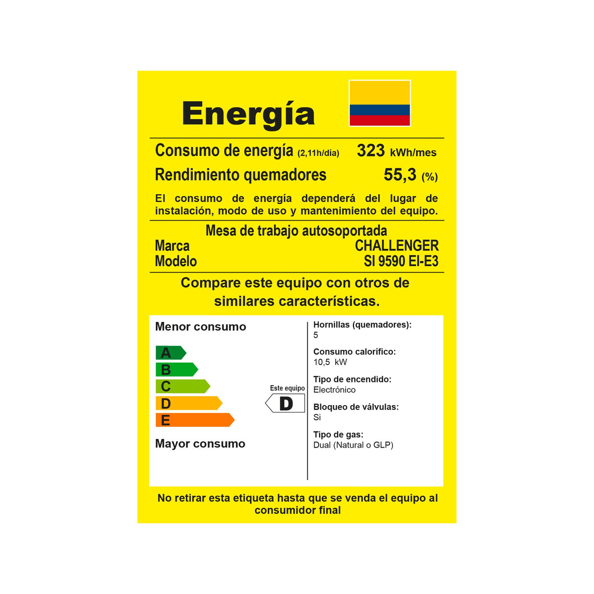 Estufa Challenger Autosoportada Acero 90x90cm De Gas Natural con Horno Eléctrico 220V Cinco Quemadores y con Función Air Fryer