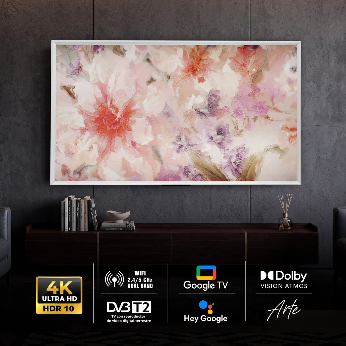 Televisor Challenger Google TV Blanco Mate 146.3x94cm Smart de 65" Pulgadas QLED 4K