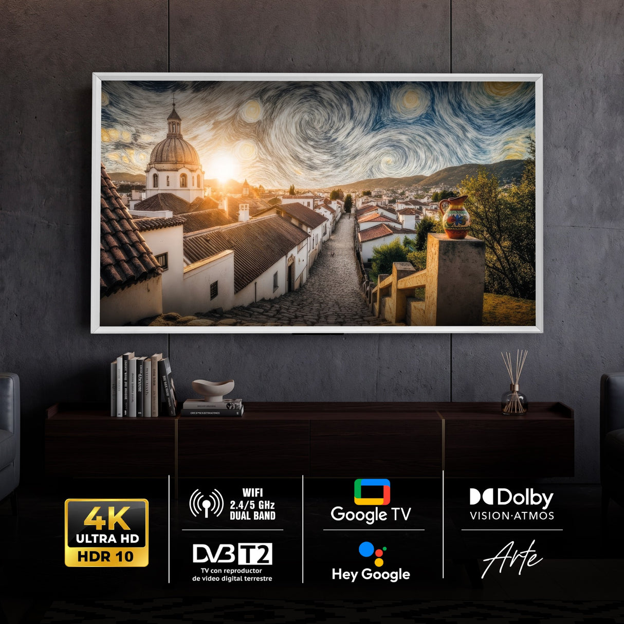 Televisor Challenger Google TV Blanco Mate 125.8x73cm Smart de 55" Pulgadas QLED 4K
